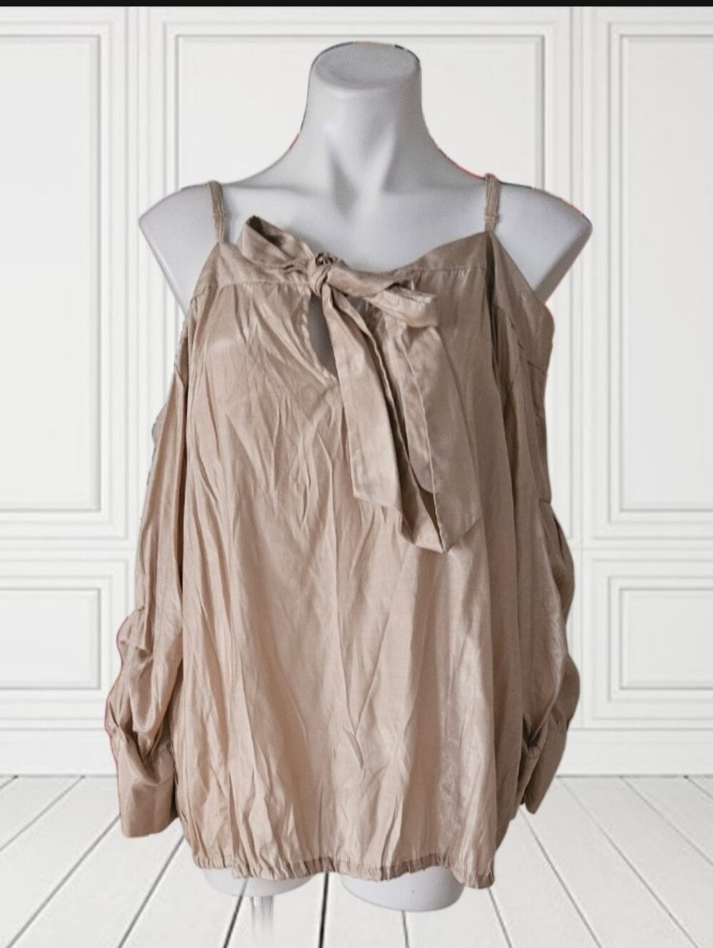 Ashely Stewart Shimer Cold-Shoulder Tie-Neck Top Size 14